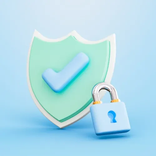 Illustration of a security shield and a lock to represent website security services
